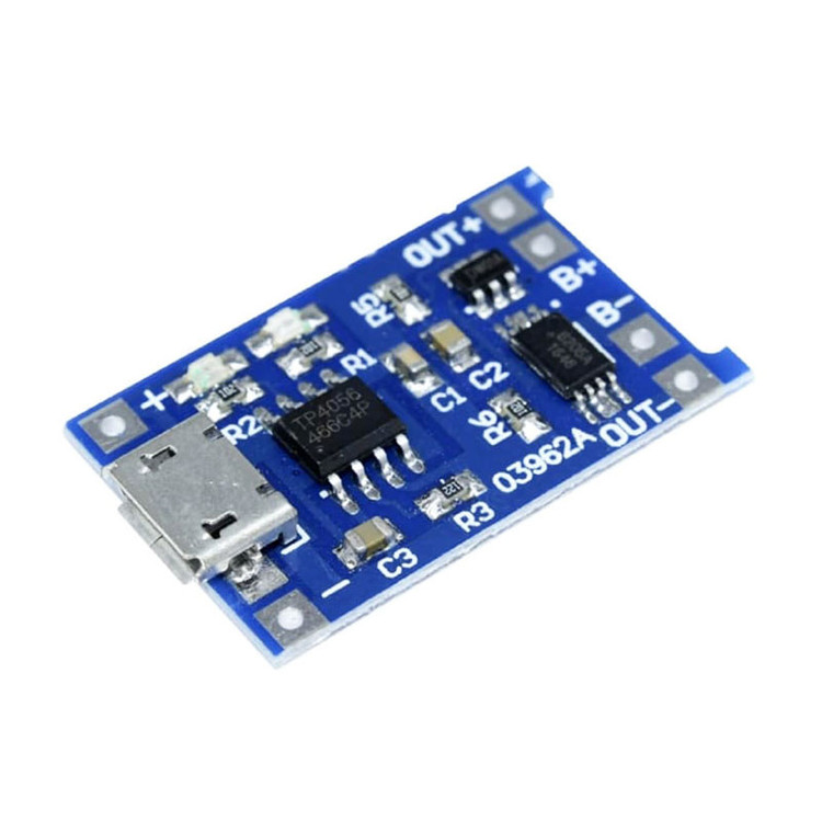 ماژول شارژر باتری لیتیومی تک سل TP4056بامحافظ Micro USB سه چیپ